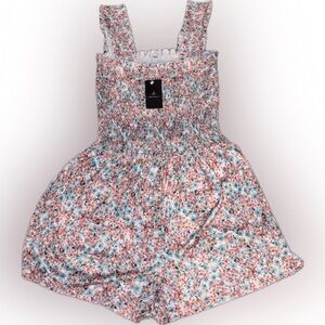 NWT Floral Smocked Romper with Ruffled Straps - Pink/Blue